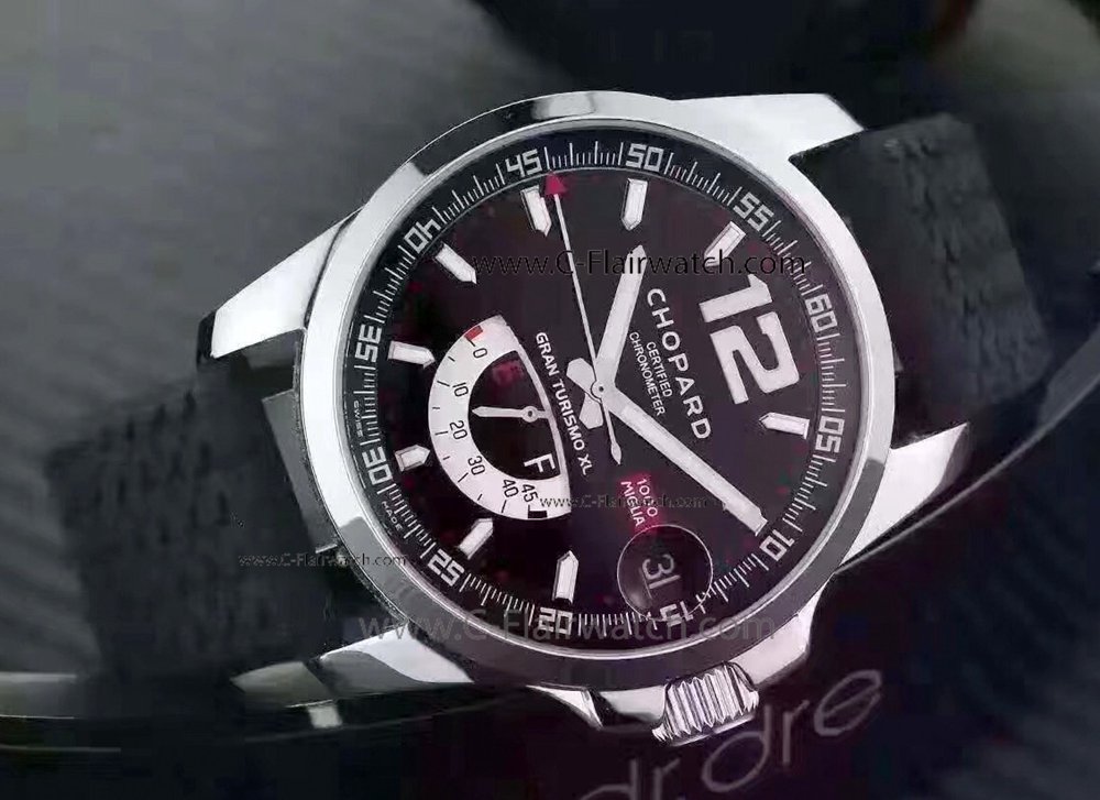 Copy Chopard GT XL Power Reserve Black Dial Black Rubber Watch